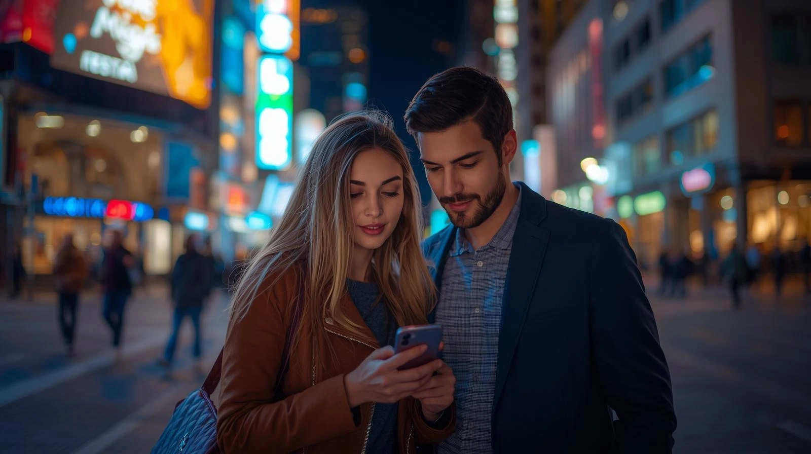 Couple recherchant un restaurant sur Google depuis leur mobile